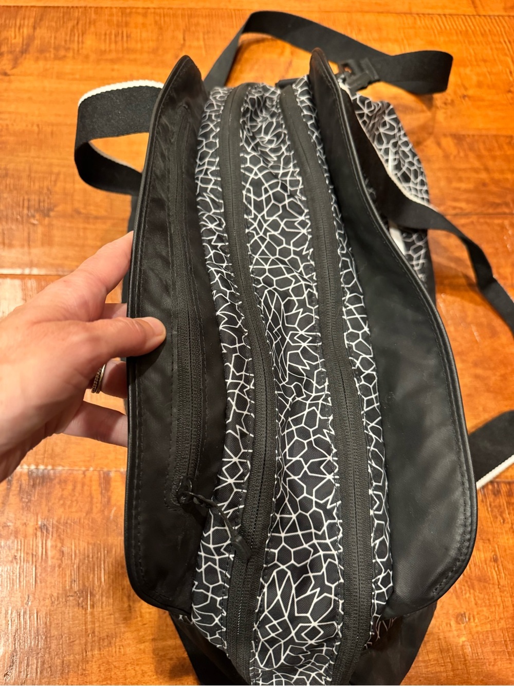Nike Black and White Geometric Sport Duffel - Picture 3 of 10